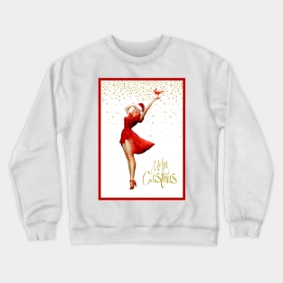 Christmas Pin-Up In Red Dress and Santa Hat Crewneck Sweatshirt